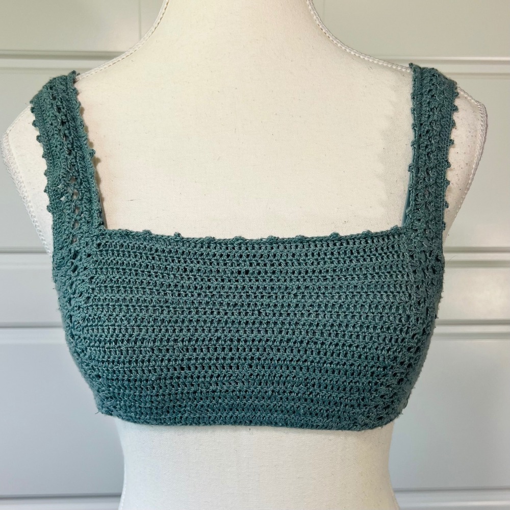 Crochet Bralette Top Padded Adjustable‎ Straps Green Blue A-B Cup Small
